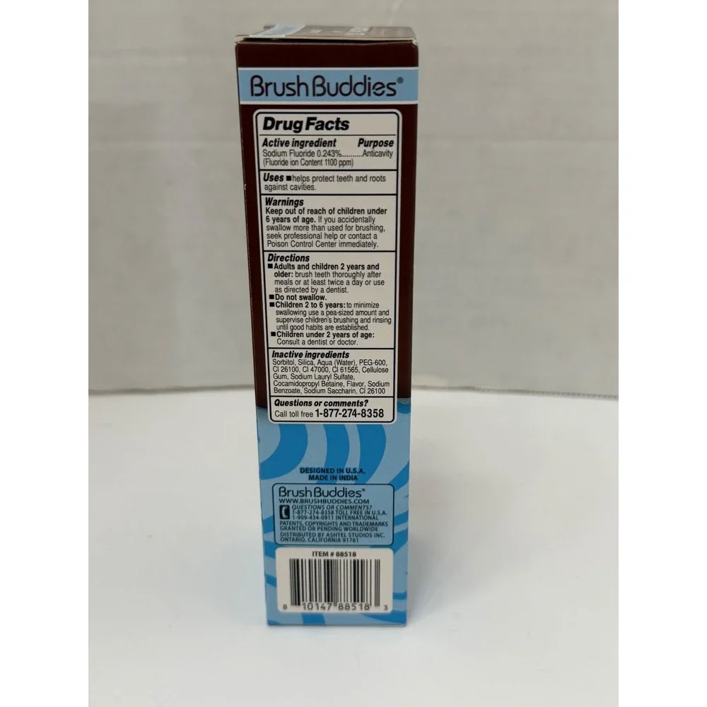 Brush Buddies Chocolate Ice Cream Flavored Toothpaste Anticavity Fluoride 3.5oz